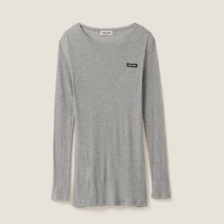 M*U MI* 립 조직 니트 저지 드레스 - 그레이