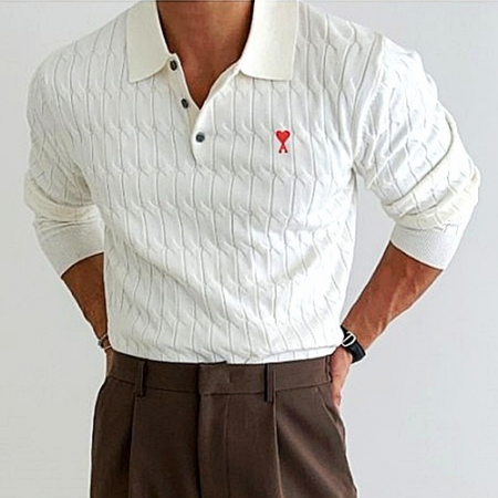 AMI 꽈배기 단추 카라 긴팔