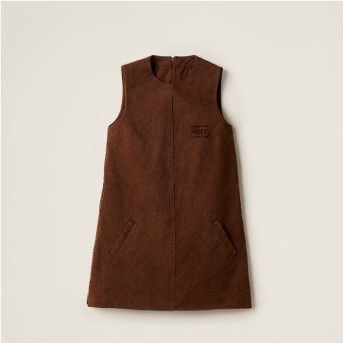 MI* M*U 염색 처리 개버딘 미니드레스 - 코코아 브라운