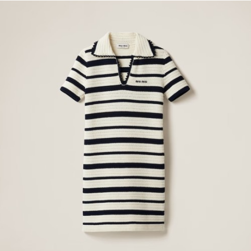 MI* M*U 코튼 폴로 드레스 - 화이트 & 블루