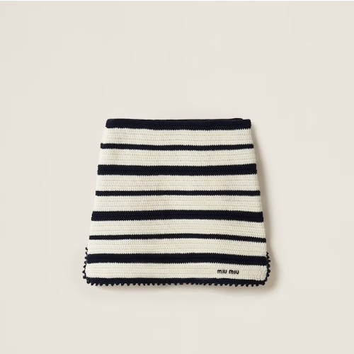 MI* M*U 코튼 미니스커트 - 화이트 & 블루