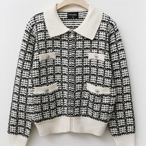 CHAN*L  지퍼 트위드 가디건