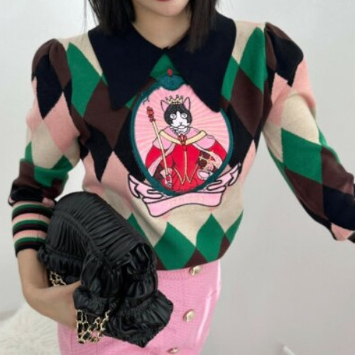 GUC*I  킹 야옹이 아가일 니트 (4520)