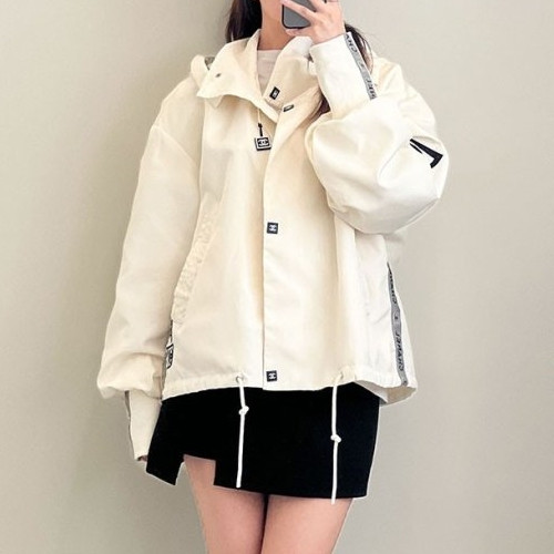 CHAN*L  여성 빅로고 오버핏 봄버 후드 자켓