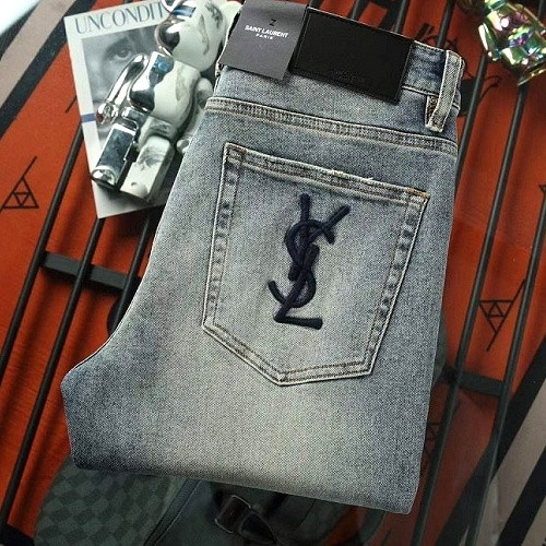 세인트*랑 SAINT LAURENT 백포켓 로고 스판 워싱 데님진