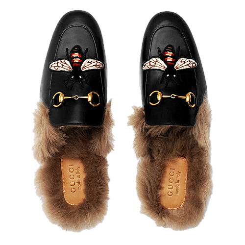 GUCCI 벌 프린스타운 퍼 가죽 블로퍼