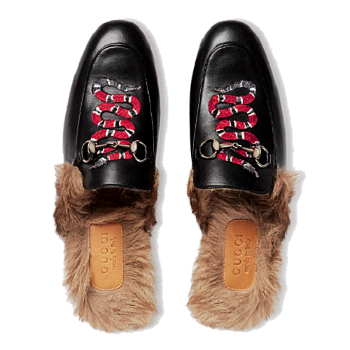GUCCI 프린스타운 스네이크 퍼 가죽 블로퍼