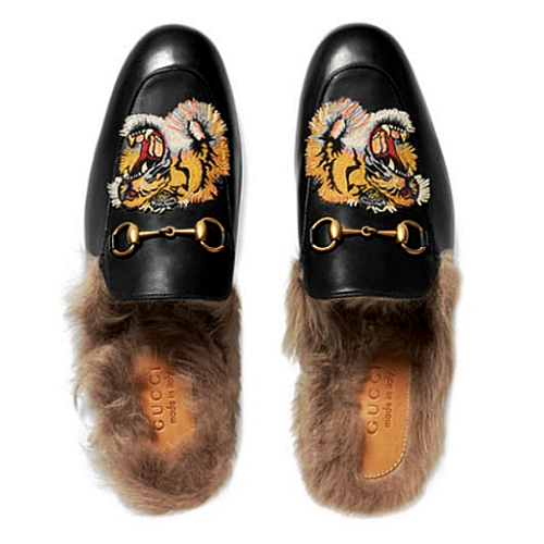 GUCCI 프린스타운 타이거자수 퍼 가죽 블로퍼