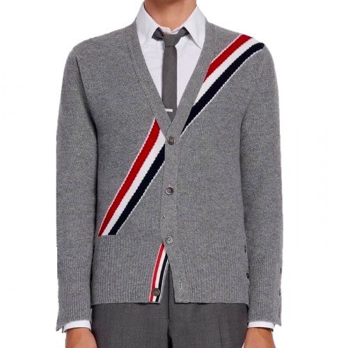 THOM BROWNE 사선 스트라이프 인타르시아 가디건