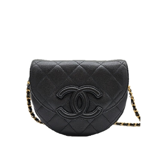 샤넬 23P 미니 메신저백 레더 CC로고 캐비어 블랙 체인 크로스백