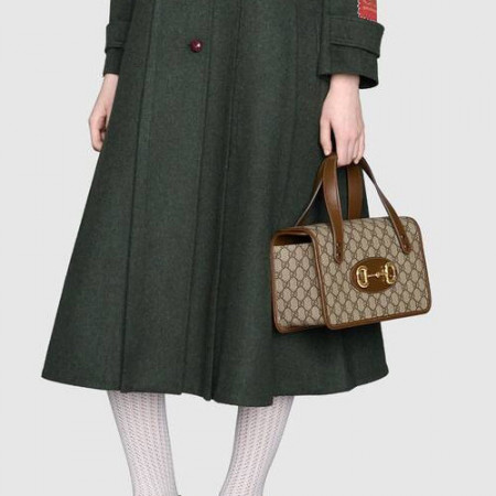 구찌 1955 홀스빗 탑핸들 백 스몰 GG 브라운