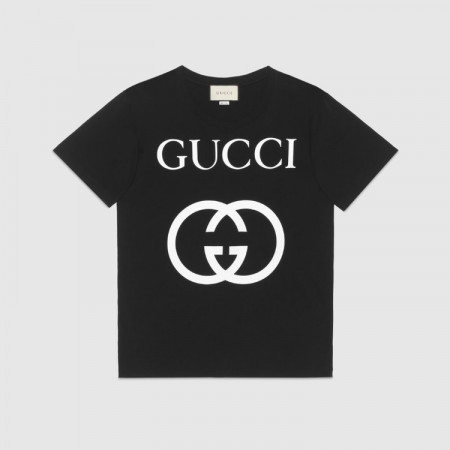 GUCCI 오버사이즈 인터로킹 G 코튼 티셔츠 - 블랙
