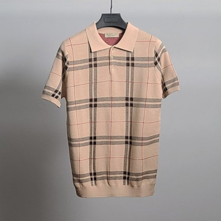 BURBER*Y   타탄체크 반팔 카라 니트