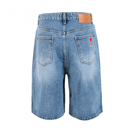 AMI 중청 데미지 데님 와이드 7부 팬츠