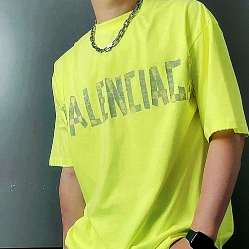 발렌시*가 BALENCIAGA 테이프 로고 나염 워싱 티셔츠