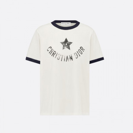 DIOR Dioriviera 티셔츠 - 에크루 & 네이비 블루 코튼 저지
