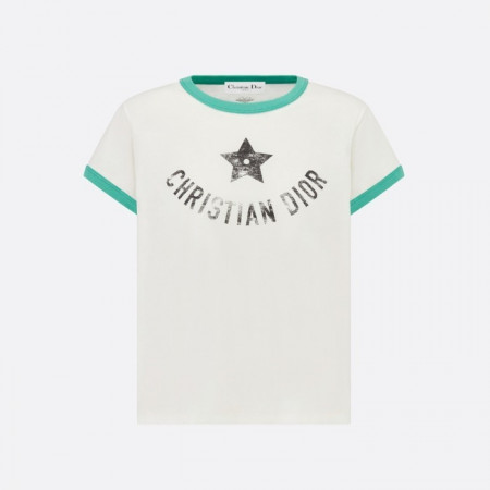 DIOR Dioriviera 티셔츠 - 에크루 & 아쿠아 마리나 코튼 저지