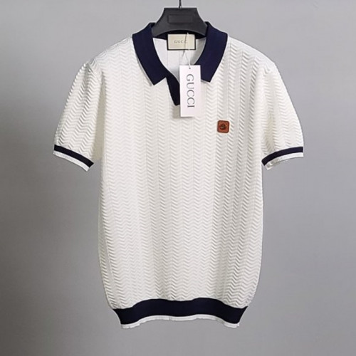 GUC*I   GG탭 배색 반팔 카라 니트