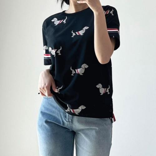 톰브*운   인타르시아 화이트 도그 라운드 티셔츠