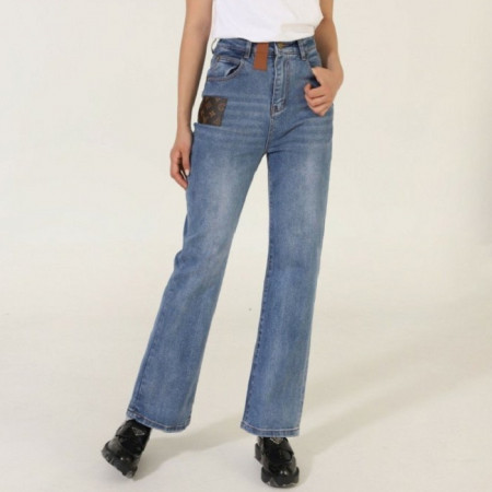 루이*통   여성 LV패치 하이웨스트 세미 와이드 진