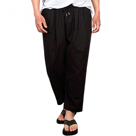 BOTTEGA VENETA 블랙와팬 와이드 투턱 린넨 9부 팬츠