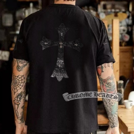 Chrome hear*s   가죽 금속 십자가 티셔츠