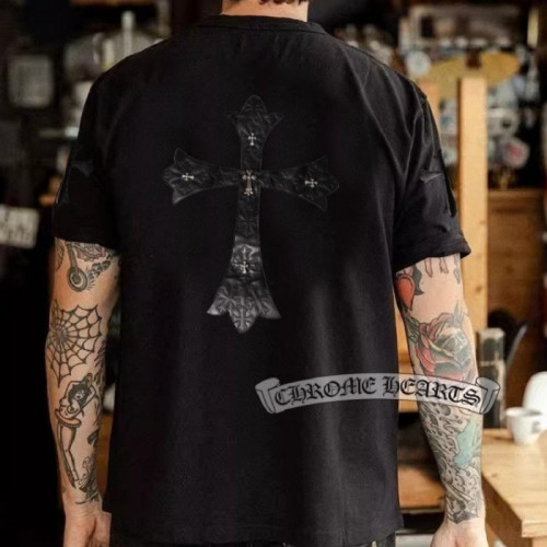 Chrome hear*s   가죽 금속 십자가 티셔츠