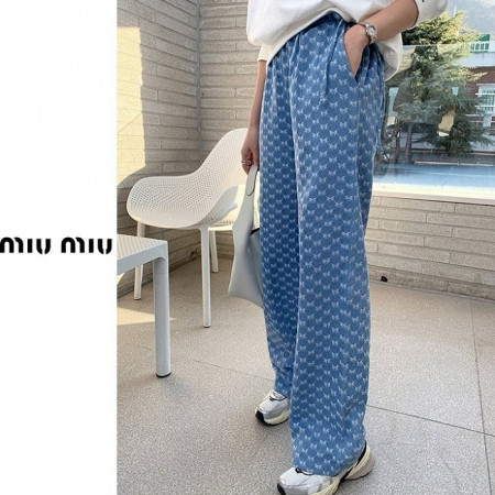 MIU M*U   리본 데님 밴딩팬츠