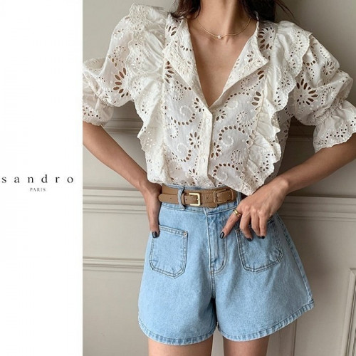 산*로   엘더 펀칭 러플남방