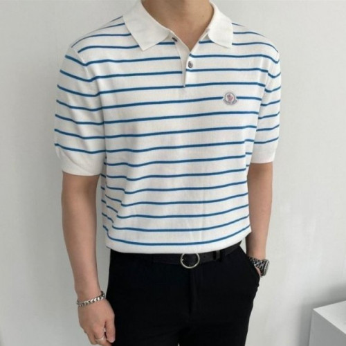 몽클*어   린넨 단가라 반팔 카라니트