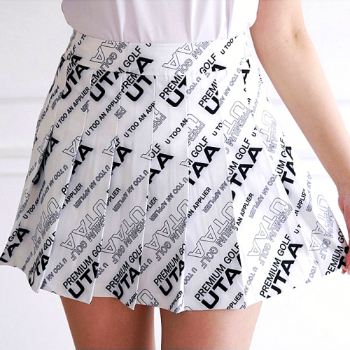 UTAA 로고 슬로건 웨이브 플리츠 스커트