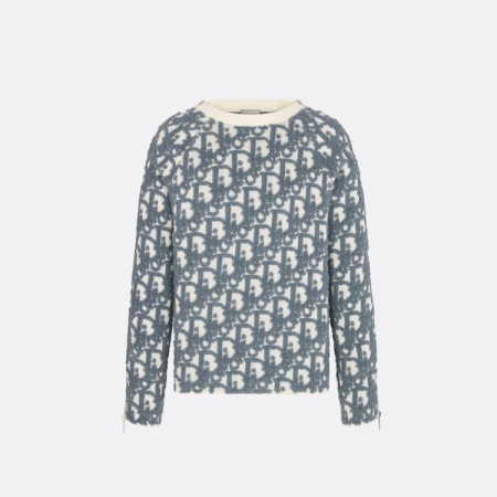 DIOR Dior Oblique 스웨터 - 화이트 버진 울 코튼 블렌드 자카드