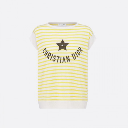 Dioriviera 민소매 스웨터 - 화이트 & 레몬 옐로우