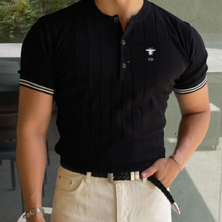 DI*R   19569_DO 벌자수 헨리넥 머슬반팔 니트