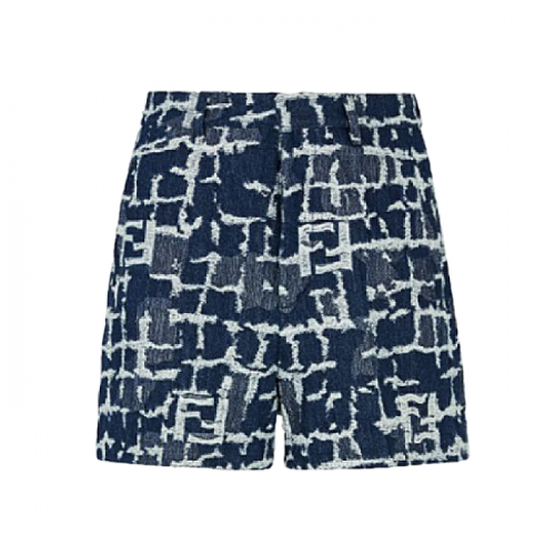 FENDI 프린지 로고드 리넨 쇼츠