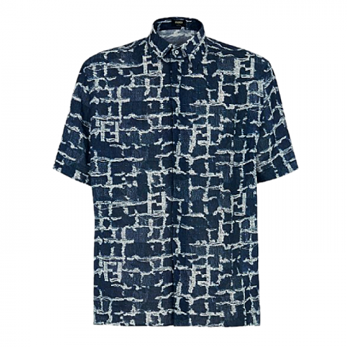 FENDI 프린지 로고드 리넨숏 슬리브셔츠