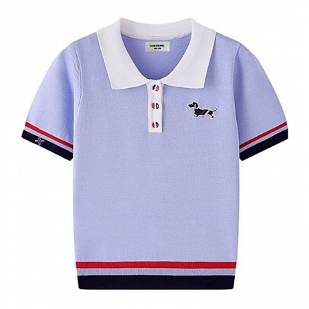 톰브*운  바이올렛 배색 헥터 카라  반팔 니트