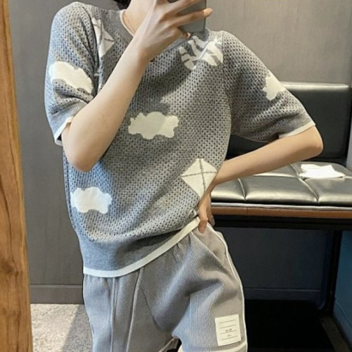 톰브*운  에어크레프트 펀칭짜임 반팔 니트