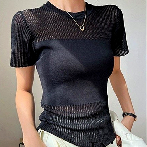 DI*R  상하 시스루 포인트 반팔 니트