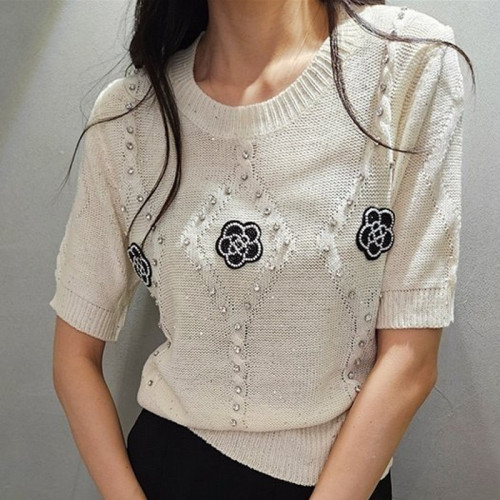 CHAN*L   로즈큐 큐빅 반팔니트