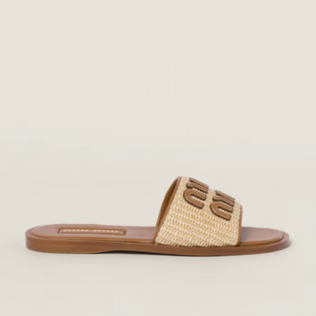 MIU M*U   라피아 효과 우븐 패브릭 슬라이드