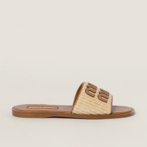 MIU M*U   라피아 효과 우븐 패브릭 슬라이드