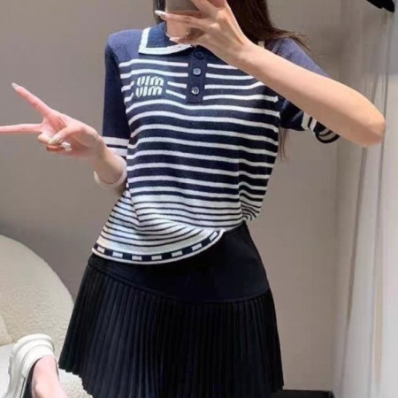 MIU M*U   마린 스트라이프 카라 니트반팔