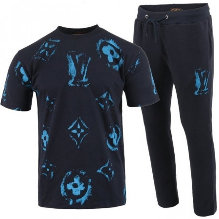 LOUIS VUITT*N   24SS 그래픽 블루 나염 반팔 & 긴바지 트레이닝 셋트