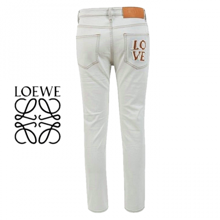 로에베 LOEWE 로고패치 더티 화이트 슬림 일자진
