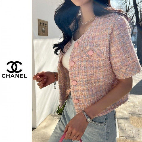 CHAN*L   트위드 크롭 노카라자켓