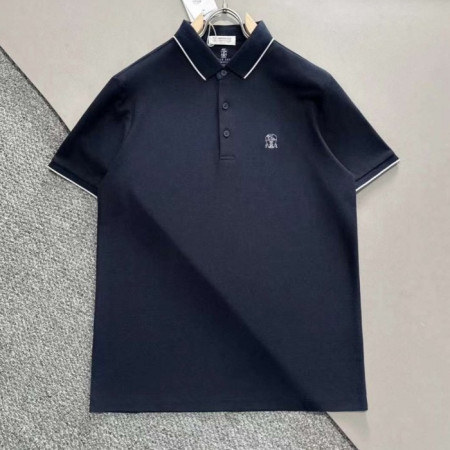 브루넬로 쿠치*리   자수로고 면실크 카라티