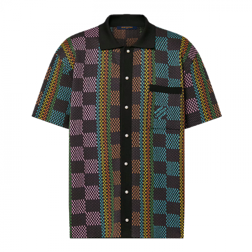 LOUIS VUITTON 다미에 쇼트 슬리브드 코튼 니트 셔츠