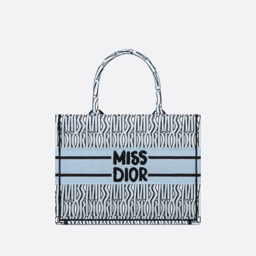 Dior Book Tote 미디엄 백 - 페일 블루 & 블랙 Miss Dior Graffiti 자수