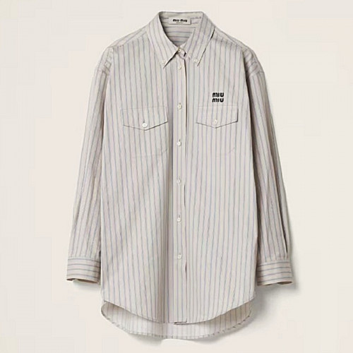 미우 MIUMIU 플랩포켓 스트라이프 릴렉스드 셔츠